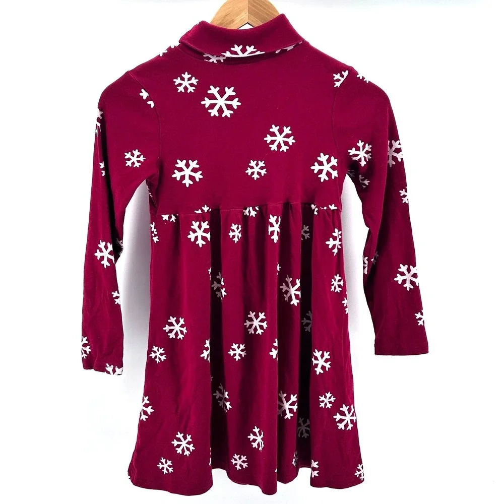 Gymboree Girls Red Snowflake Mock Neck Long Sleeve Cotton Dress Sz 10 Christmas